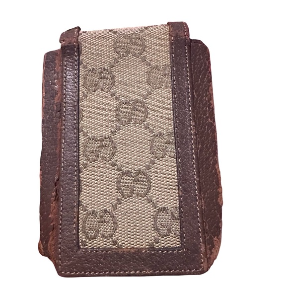 Gucci case monogram GG canvas, green red web ribbon, gold-tone horsebit hardware - Picture 2 of 7